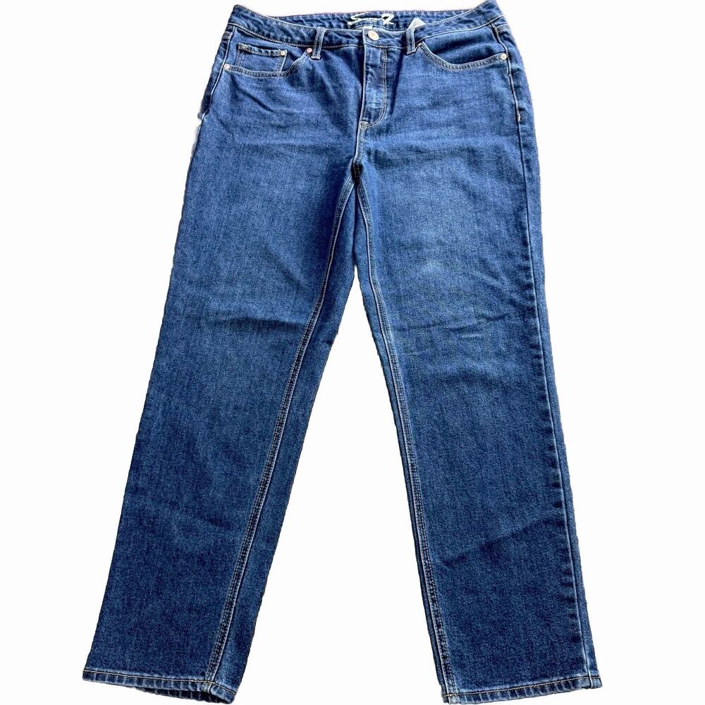 Seven7 Womens Size 12 Straight Leg Jeans Medium Wash Stretch Denim Mid Rise